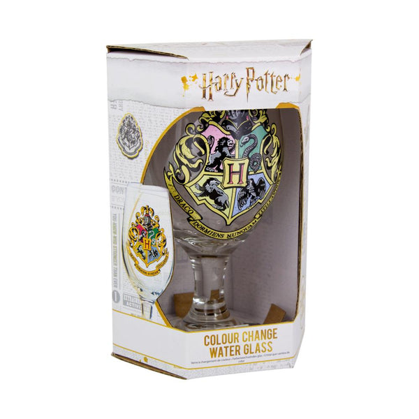 Copa de cristal con escudo Hogwarts en blanco y negro termosensible